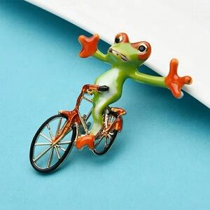 Colorful Frog on Bicycle Brooch/Pin
